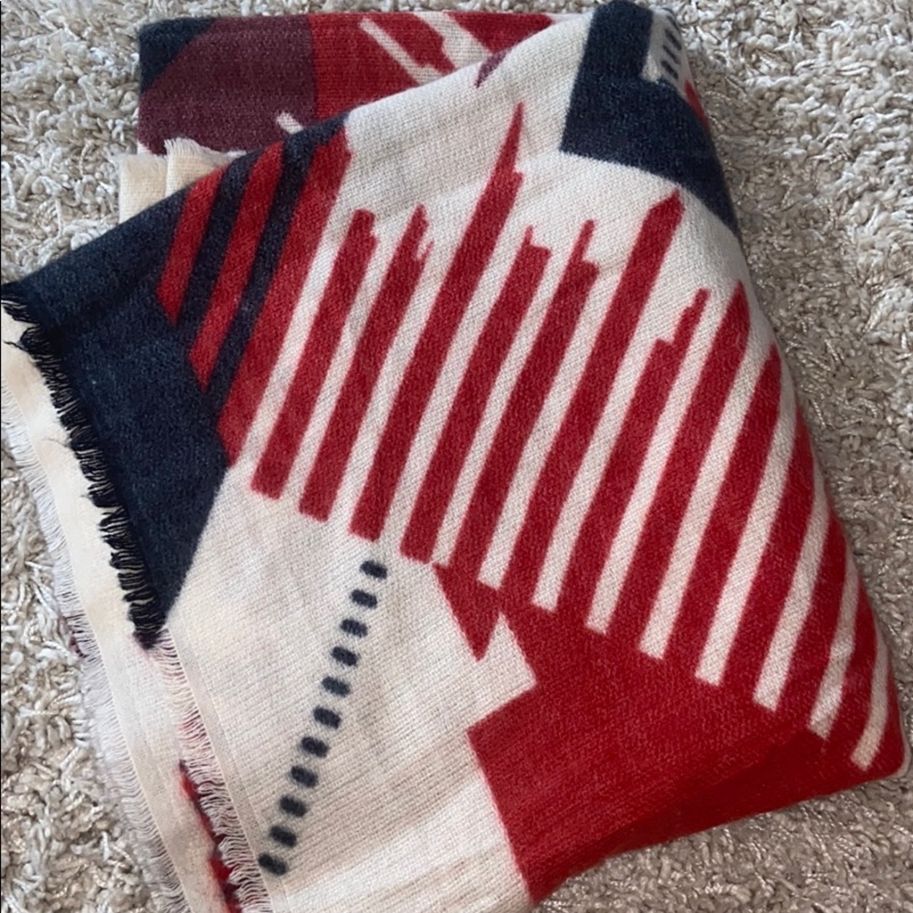 NWOT blanket scarf — black, red and tan